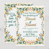 Elegant Scandinavian Rosemaling Wedding Invitation 招待状 (正面/裏面)