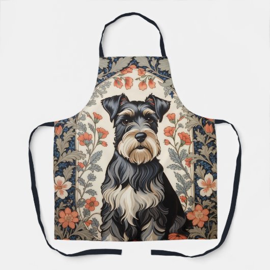 Elegant Schnauzer William Morris Inspired Floral エプロン (正面)
