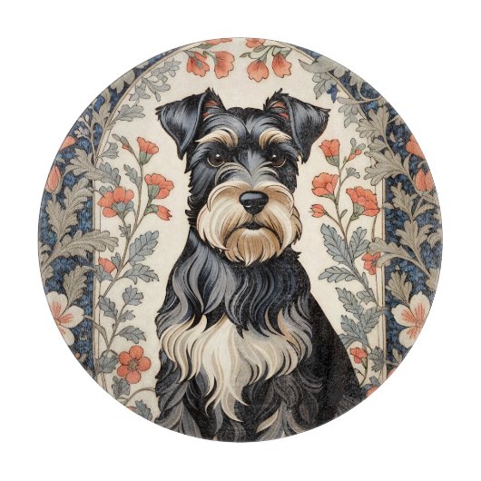 Elegant Schnauzer William Morris Inspired Floral カッティングボード (正面)