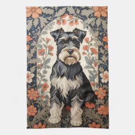 Elegant Schnauzer William Morris Inspired Floral キッチンタオル