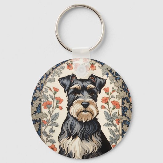 Elegant Schnauzer William Morris Inspired Floral キーホルダー (正面)