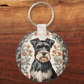 Elegant Schnauzer William Morris Inspired Floral キーホルダー (裏面)