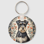 Elegant Schnauzer William Morris Inspired Floral キーホルダー (裏面)