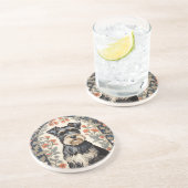 Elegant Schnauzer William Morris Inspired Floral コースター (側面)