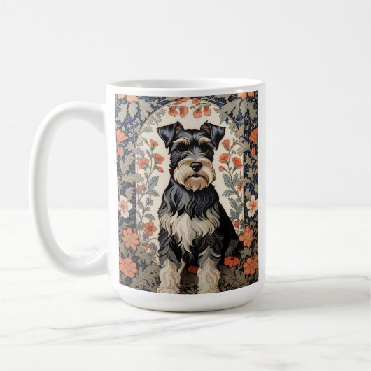 Elegant Schnauzer William Morris Inspired Floral コーヒーマグカップ (左)
