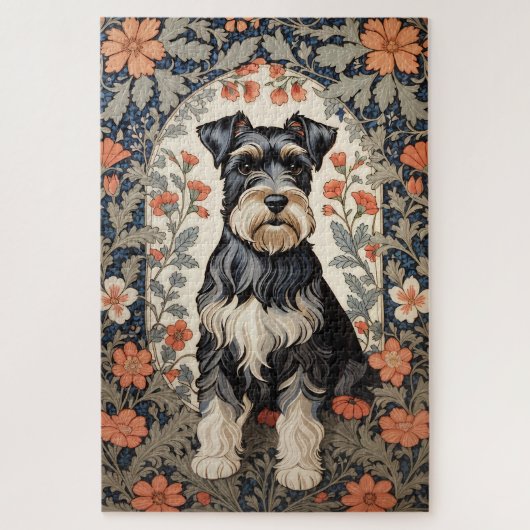 Elegant Schnauzer William Morris Inspired Floral ジグソーパズル (縦)