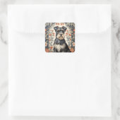 Elegant Schnauzer William Morris Inspired Floral スクエアシール (バッグ)