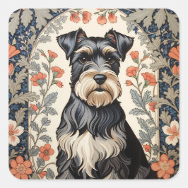 Elegant Schnauzer William Morris Inspired Floral スクエアシール