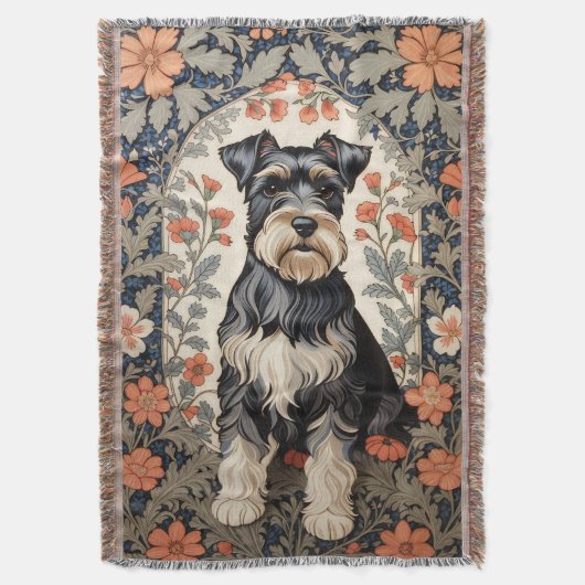 Elegant Schnauzer William Morris Inspired Floral スローブランケット (正面縦)