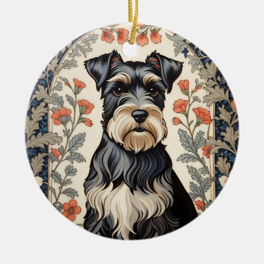 Elegant Schnauzer William Morris Inspired Floral セラミックオーナメント (正面)