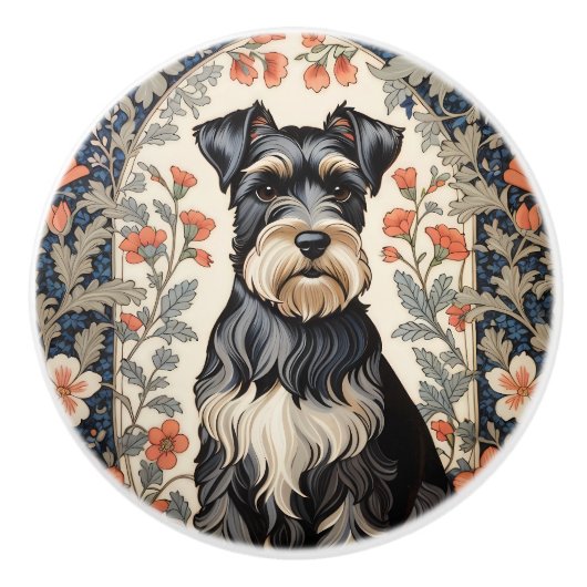 Elegant Schnauzer William Morris Inspired Floral セラミックノブ (正面)