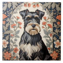 Elegant Schnauzer William Morris Inspired Floral タイル