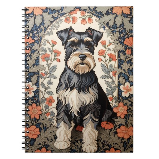 Elegant Schnauzer William Morris Inspired Floral ノートブック (正面)