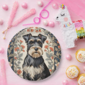 Elegant Schnauzer William Morris Inspired Floral ペーパープレート (パーティー)