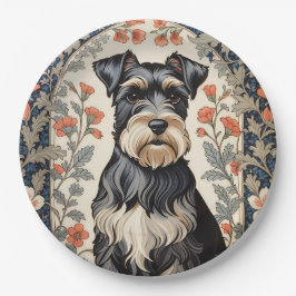 Elegant Schnauzer William Morris Inspired Floral ペーパープレート
