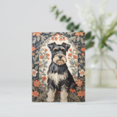Elegant Schnauzer William Morris Inspired Floral ポストカード (スタンド正面)