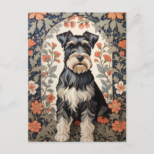 Elegant Schnauzer William Morris Inspired Floral ポストカード (正面)