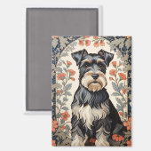 Elegant Schnauzer William Morris Inspired Floral マグネット (正面/裏面)