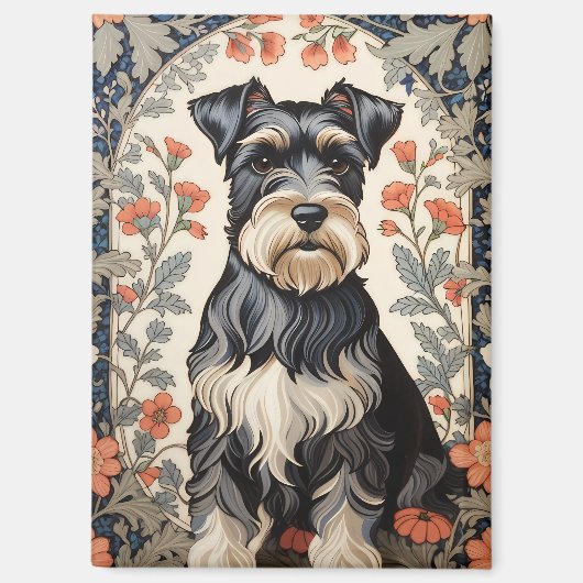 Elegant Schnauzer William Morris Inspired Floral マグネット (正面)