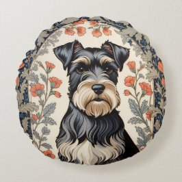 Elegant Schnauzer William Morris Inspired Floral ラウンドクッション