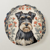 Elegant Schnauzer William Morris Inspired Floral ラウンドクッション (裏面)
