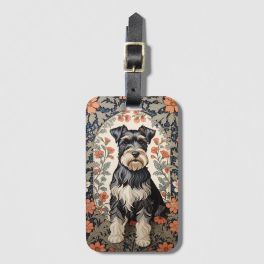 Elegant Schnauzer William Morris Inspired Floral ラゲッジタグ (正面縦)