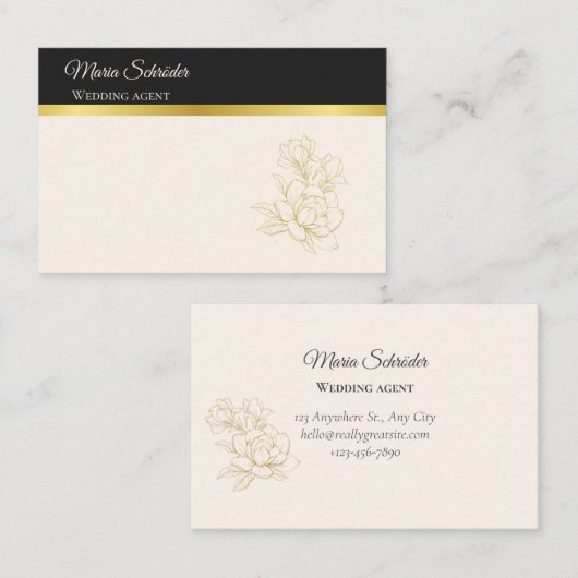 Elegant Schwarz & Creme Visitenkarte 名刺 (正面/裏面)