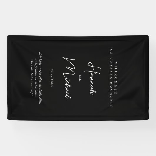 Elegant, Schwarz, "Willkommen zu unserer Hochzeit" 横断幕 (横)
