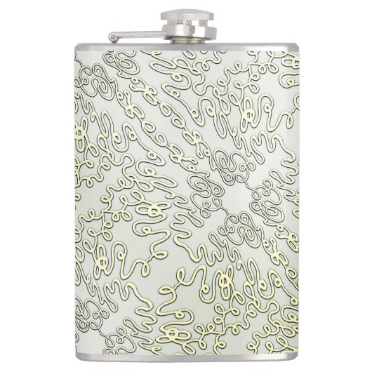 Elegant Scribble Pattern in Gold & Silver フラスク (正面)