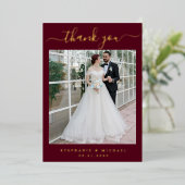 Elegant Script 2 Photo Wedding Burgundy Gold 箔招待状 (立ち正面)