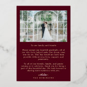 Elegant Script 2 Photo Wedding Burgundy Gold 箔招待状 (裏面)