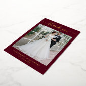 Elegant Script 2 Photo Wedding Burgundy Gold 箔招待状 (回転した状態)