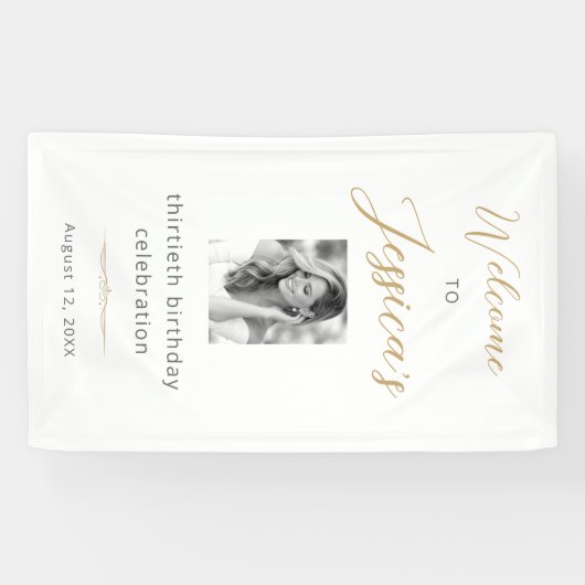 Elegant Script 30th Birthday Party Photo Welcome 横断幕 (横)