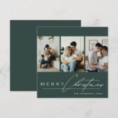 Elegant Script 3 Photo Collage Green Christmas シーズンカード (正面/裏面)