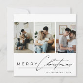 Elegant Script 3 Photo Collage Red Merry Christmas シーズンカード (正面)