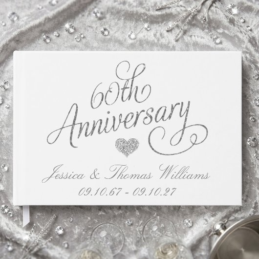 Elegant Script 60th Diamond Wedding Anniversary ゲストブック