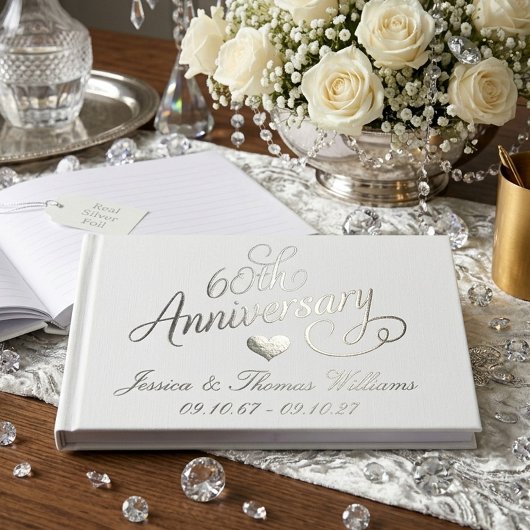 Elegant Script 60th Diamond Wedding Anniversary ゲストブック