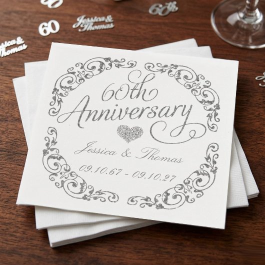 Elegant Script 60th Diamond Wedding Anniversary スタンダードカクテルナプキン