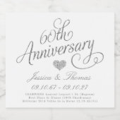 Elegant Script 60th Diamond Wedding Anniversary スパークリングワインラベル (シングルラベル)