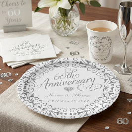 Elegant Script 60th Diamond Wedding Anniversary ペーパープレート