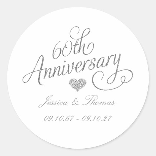Elegant Script 60th Diamond Wedding Anniversary ラウンドシール (正面)