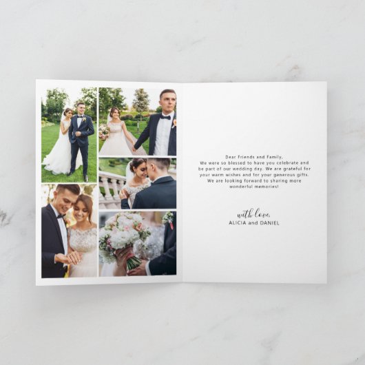 Elegant script 6 photo wedding サンキューカード (内部)