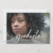 Elegant Script and Black Photo QR Code Grad Party 招待状 (正面)