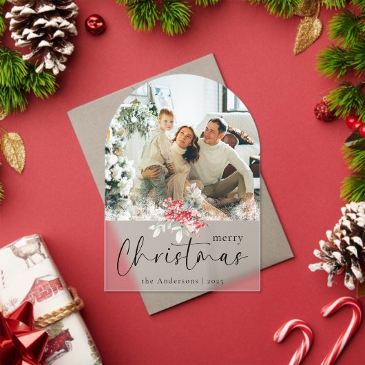 Elegant Script | Arch Family Photo Christmas Card アクリル招待状 (インサイチュ (クリスマス))