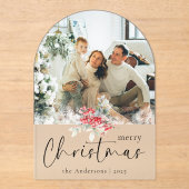 Elegant Script | Arch Family Photo Christmas Card アクリル招待状 (正面)