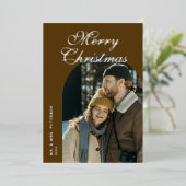 Elegant Script Arch Newlyweds Photo Brown Silver 箔シーズンカード (立ち正面)