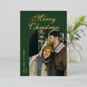 Elegant Script Arch Newlyweds Photo Green Gold 箔シーズンカード (立ち正面)