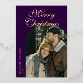 Elegant Script Arch Newlyweds Photo Rose Gold 箔シーズンカード