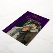 Elegant Script Arch Newlyweds Photo Rose Gold 箔シーズンカード (回転した状態)