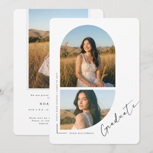 Elegant Script Arch Photo Collage Graduation 案内状 (正面/裏面)